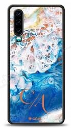 Dafoni Glossy Huawei P30 Kişiye Özel Çift Harf Simli Okyanus Mermer Kılıf - Dafoni