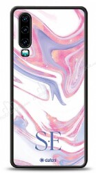 Dafoni Glossy Huawei P30 Kişiye Özel Çift Harf Simli Pembe Mermer Kılıf - Dafoni