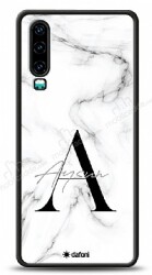 Dafoni Glossy Huawei P30 Kişiye Özel Harf İsimli White Marble Kılıf - Dafoni