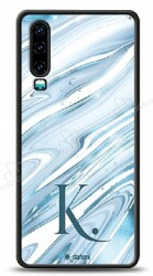 Dafoni Glossy Huawei P30 Kişiye Özel Harf Mavi Mermer Kılıf - Dafoni