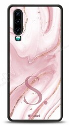Dafoni Glossy Huawei P30 Kişiye Özel Harf Simli Pembe Mermer Kılıf - Dafoni