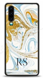 Dafoni Glossy Huawei P30 Kişiye Özel Harfli Simli Gold Mermer Kılıf - Dafoni