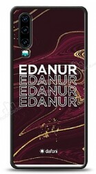 Dafoni Glossy Huawei P30 Kişiye Özel İsimli Simli Bordo Mermer Desenli Kılıf - Dafoni