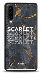 Dafoni Glossy Huawei P30 Kişiye Özel İsimli Simli Siyah Mermer Kılıf - Dafoni