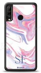 Dafoni Glossy Huawei P30 Lite Kişiye Özel Çift Harf Simli Pembe Mermer Kılıf - Dafoni