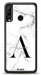 Dafoni Glossy Huawei P30 Lite Kişiye Özel Harf İsimli White Marble Kılıf - Dafoni
