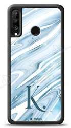 Dafoni Glossy Huawei P30 Lite Kişiye Özel Harf Simli Mavi Mermer Kılıf - Dafoni