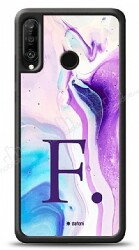 Dafoni Glossy Huawei P30 Lite Kişiye Özel Harf Simli Pembe Mermer Desenli Kılıf - Dafoni