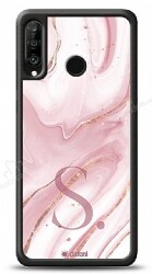 Dafoni Glossy Huawei P30 Lite Kişiye Özel Harf Simli Pembe Mermer Kılıf - Dafoni