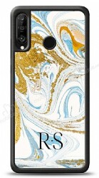 Dafoni Glossy Huawei P30 Lite Kişiye Özel Harfli Simli Gold Mermer Kılıf - Dafoni