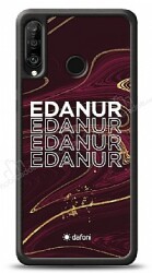 Dafoni Glossy Huawei P30 Lite Kişiye Özel İsimli Simli Bordo Mermer Desenli Kılıf - Dafoni