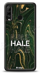 Dafoni Glossy Huawei P30 Lite Kişiye Özel Simli Yeşil Mermer Kılıf - Dafoni