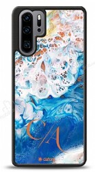 Dafoni Glossy Huawei P30 Pro Kişiye Özel Çift Harf Simli Okyanus Mermer Kılıf - Dafoni