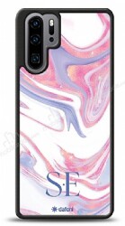 Dafoni Glossy Huawei P30 Pro Kişiye Özel Çift Harf Simli Pembe Mermer Kılıf - Dafoni