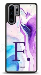 Dafoni Glossy Huawei P30 Pro Kişiye Özel Harf Simli Pembe Mermer Desenli Kılıf - Dafoni