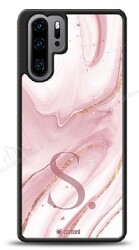 Dafoni Glossy Huawei P30 Pro Kişiye Özel Harf Simli Pembe Mermer Kılıf - Dafoni