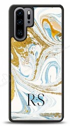 Dafoni Glossy Huawei P30 Pro Kişiye Özel Harfli Simli Gold Mermer Kılıf - Dafoni