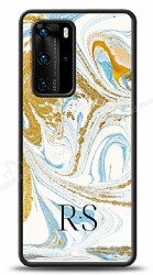 Dafoni Glossy Huawei P40 Kişiye Özel Harfli Simli Gold Mermer Kılıf - Dafoni