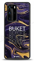 Dafoni Glossy Huawei P40 Kişiye Özel Simli Mor Mermer Kılıf - Dafoni