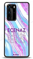 Dafoni Glossy Huawei P40 Kişiye Özel Simli Rainbow Mermer Kılıf - Dafoni
