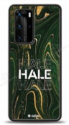 Dafoni Glossy Huawei P40 Kişiye Özel Simli Yeşil Mermer Kılıf - Dafoni
