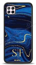 Dafoni Glossy Huawei P40 Lite Kişiye Özel Çift Harf Simli Lacivert Mermer Kılıf - Dafoni