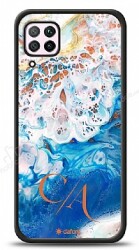 Dafoni Glossy Huawei P40 Lite Kişiye Özel Çift Harf Simli Okyanus Mermer Kılıf - Dafoni