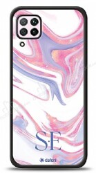 Dafoni Glossy Huawei P40 Lite Kişiye Özel Çift Harf Simli Pembe Mermer Kılıf - Dafoni