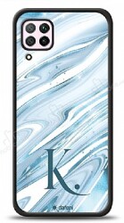 Dafoni Glossy Huawei P40 Lite Kişiye Özel Harf Simli Mavi Mermer Kılıf - Dafoni