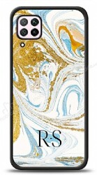 Dafoni Glossy Huawei P40 Lite Kişiye Özel Harfli Simli Gold Mermer Kılıf - Dafoni