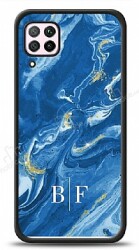 Dafoni Glossy Huawei P40 Lite Kişiye Özel İki Harf Simli Mavi Mermer Kılıf - Dafoni