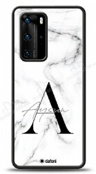 Dafoni Glossy Huawei P40 Pro Kişiye Özel Harf İsimli White Marble Kılıf - Dafoni
