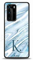 Dafoni Glossy Huawei P40 Pro Kişiye Özel Harf Simli Mavi Mermer Kılıf - Dafoni