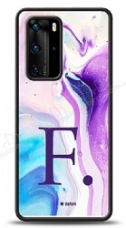 Dafoni Glossy Huawei P40 Pro Kişiye Özel Harf Simli Pembe Mermer Desenli Kılıf - Dafoni