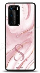 Dafoni Glossy Huawei P40 Pro Kişiye Özel Harf Simli Pembe Mermer Kılıf - Dafoni
