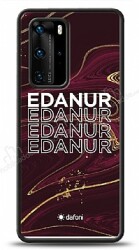 Dafoni Glossy Huawei P40 Pro Kişiye Özel İsimli Simli Bordo Mermer Desenli Kılıf - Dafoni