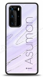 Dafoni Glossy Huawei P40 Pro Kişiye Özel İsimli Simli Mor Mermer Kılıf - Dafoni