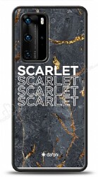 Dafoni Glossy Huawei P40 Pro Kişiye Özel İsimli Simli Siyah Mermer Kılıf - Dafoni