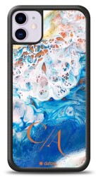 Dafoni Glossy iPhone 11 Kişiye Özel Çift Harf Simli Okyanus Mermer Kılıf - Dafoni