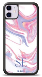 Dafoni Glossy iPhone 11 Kişiye Özel Çift Harf Simli Pembe Mermer Kılıf - Dafoni