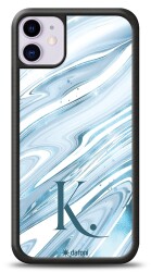 Dafoni Glossy iPhone 11 Kişiye Özel Harf Simli Mavi Mermer Kılıf - Dafoni