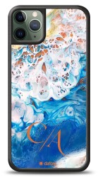 Dafoni Glossy iPhone 11 Pro Kişiye Özel Çift Harf Simli Okyanus Mermer Kılıf - Dafoni
