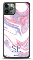 Dafoni Glossy iPhone 11 Pro Max Kişiye Özel Çift Harf Simli Pembe Mermer Kılıf - Dafoni