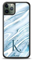 Dafoni Glossy iPhone 11 Pro Max Kişiye Özel Harf Simli Mavi Mermer Kılıf - Dafoni