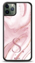 Dafoni Glossy iPhone 11 Pro Max Kişiye Özel Harf Simli Pembe Mermer Kılıf - 1