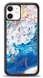 Dafoni Glossy iPhone 12 Mini 5.4 inç Kişiye Özel Çift Harf Simli Okyanus Mermer Kılıf - Dafoni