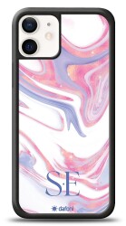 Dafoni Glossy iPhone 12 Mini 5.4 inç Kişiye Özel Çift Harf Simli Pembe Mermer Kılıf - Dafoni