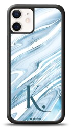 Dafoni Glossy iPhone 12 Mini 5.4 inç Kişiye Özel Harf Simli Mavi Mermer Kılıf - Dafoni