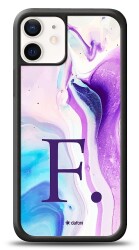 Dafoni Glossy iPhone 12 Mini 5.4 inç Kişiye Özel Harf Simli Pembe Mermer Desenli Kılıf - 1