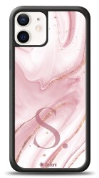 Dafoni Glossy iPhone 12 Mini 5.4 inç Kişiye Özel Harf Simli Pembe Mermer Kılıf - 1